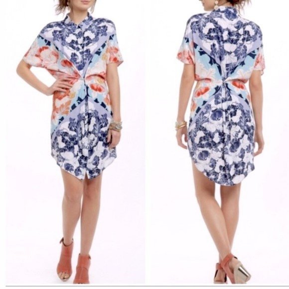 Anthropologie Maeve Hibiscus Bloom Oversized Shirt Dress - Picture 2 of 10